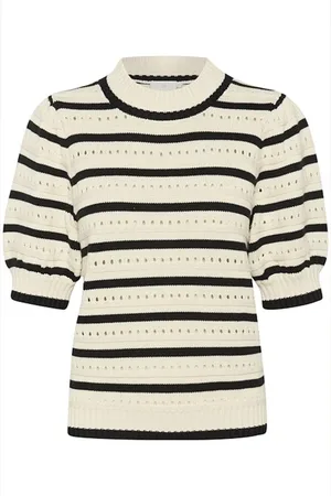 Kaffe Strik, Dame, Sort, S, Uld, Stribet Strik Pullover Sweater