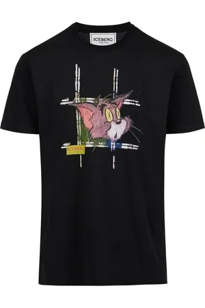 Iceberg Top, Herre, Sort, L, Bomuld, Klassisk regular fit sort T-shirt i bomuld med Tom-print på forsiden