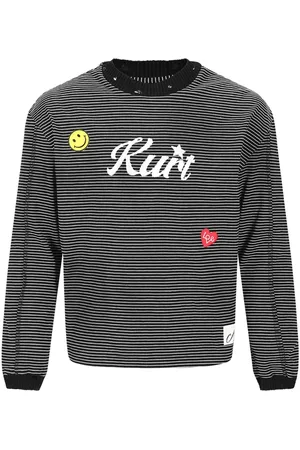 Andersson Bell Top, Herre, Sort, L, Bomuld, Sort Stribet Bomuldst-shirt med Patches