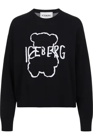 Iceberg Strik, Dame, Sort, M, Bomuld, Sort crew neck sweater i super tynd bomuld