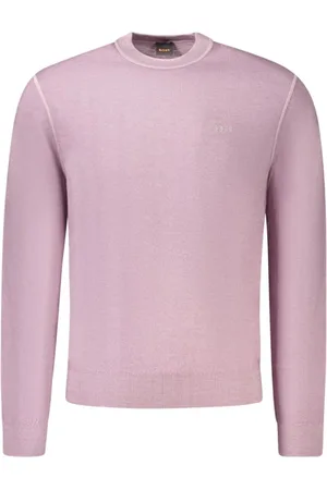 HUGO BOSS Strik, Herre, Lilla, S, Uld, Ikonisk Logo Uldtrøje