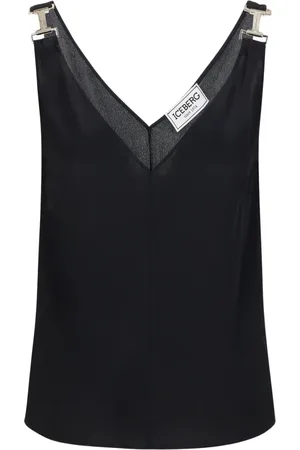 Iceberg Top, Dame, Sort, XL, Sort crepe de chine top med signaturdetaljer