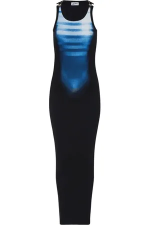 Jean Paul Gaultier Kjole, Dame, Blå, S, Bomuld, Stribet Grafisk Print Maxi Kjole