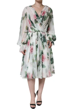 Dolce & Gabbana Kjole, Dame, Flerfarvet, 2XL, Silkekjole med blomsterprint i A-linje