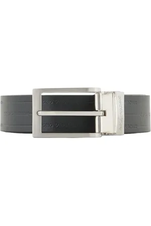 Emporio Armani Tilbehør, Herre, Sort, ONE SIZE, Læder, Reversible Logo Prægede Læderbælter