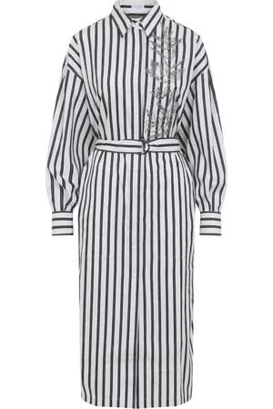Brunello Cucinelli Kjole, Dame, Sort, M, Bomuld, Hvid Bomulds Kjole Elegant Stil