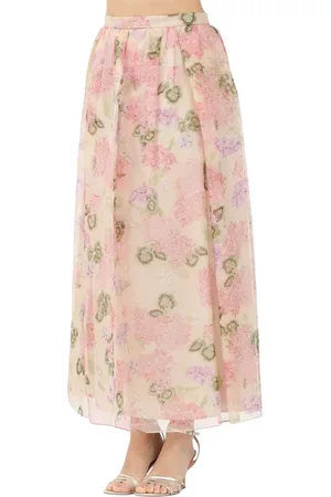 Max Mara Nederdel, Dame, Flerfarvet, M, Elegant Ivory Floral Lang Nederdel
