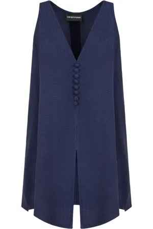 Emporio Armani Top, Dame, Blå, L, Blå V-hals ærmeløs skjorte