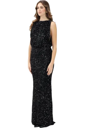 Elisabetta Franchi Kjole, Dame, Sort, XL, Sort paliet bådhals lang kjole