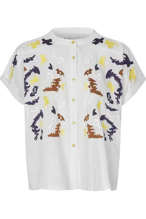 Lollys Laundry Bluser & Skjorter, Dame, Flerfarvet, XS, Uld, Hvid Skjorte med Dropped Skuldre