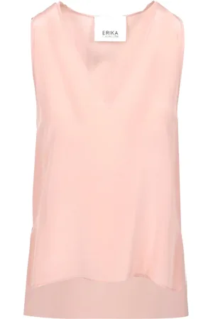 ERIKA CAVALLINI Top, Dame, Lyserød, M, Powder Silke Top V-Hals