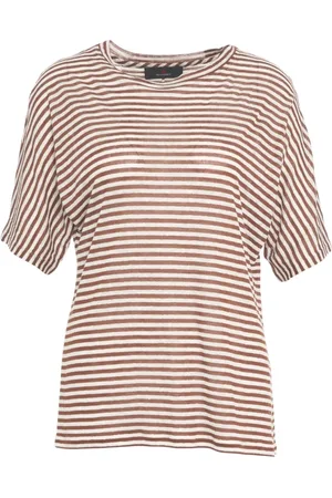 Peuterey Top, Dame, Brun, M, Uld, Stribet T-shirt Brun Ss25