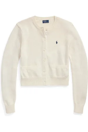 Ralph Lauren Strik, Dame, Hvid, M, Bomuld, Hvid Strik Rundhals Cardigan Ss25