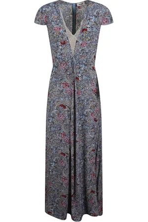 Zadig & Voltaire Kjole, Dame, Grå, XS, Bløde britiske blomster V-hals kjole