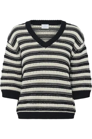 Kaffe Strik, Dame, Sort, XS, Bomuld, Stribet Strik Pullover Sweater