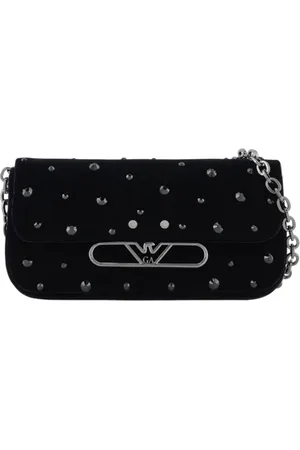 Emporio Armani Taske, Dame, Sort, ONE SIZE, Uld, Velvet Strass Skuldertaske med Klap