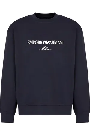 Emporio Armani Sweathshirts & Hoodies, Herre, Blå, XL, Bomuld, Logo Broderede Sweaters Regular Fit