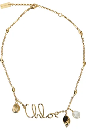 Chloé Tilbehør, Dame, Gul, ONE SIZE, Uld, Guld Logo Halskæde i Grå Messing