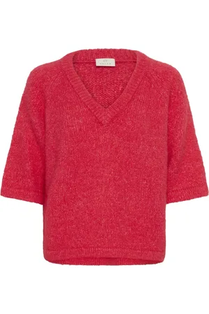 Kaffe Strik, Dame, Lyserød, M, Uld, V-Neck Pullover Sweater Raspberry