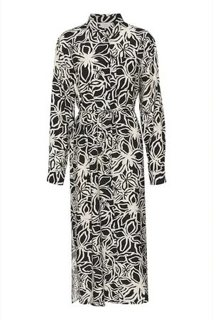 Kaffe Kjole, Dame, Sort, XL, Uld, Blomstret skjortekjole Sort/Beige