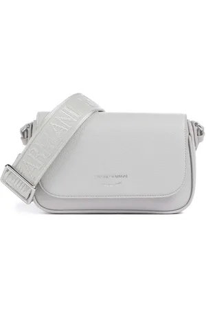 Emporio Armani Taske, Dame, Grå, ONE SIZE, Uld, Logo Print Skuldertaske Magnetisk Lukning