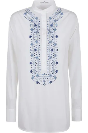 ERMANNO SCERVINO Bluser & Skjorter, Dame, Hvid, XS, Bomuld, Hvid Broderet Koreansk Krave Skjorte