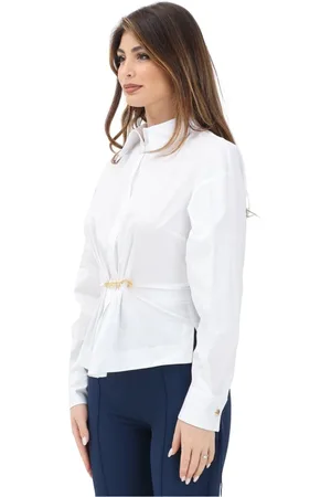 Elisabetta Franchi Bluser & Skjorter, Dame, Hvid, XL, Hvid Stribet Langærmet Skjorte