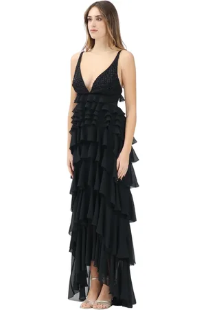 Elisabetta Franchi Kjole, Dame, Sort, M, Uld, Sort Blondebesat Lang Kjole