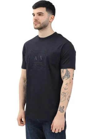 Armani Exchange Top, Herre, Blå, 2XL, Bomuld, Blå Kortærmet Logo T-shirt
