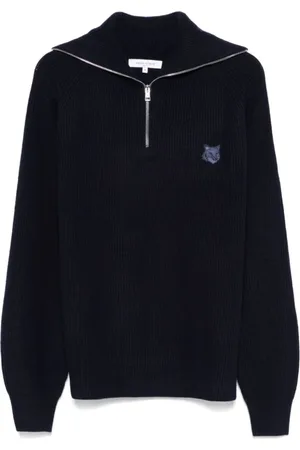 Maison Kitsuné Strik, Herre, Blå, L, Blå Bold Fox Head Sweater