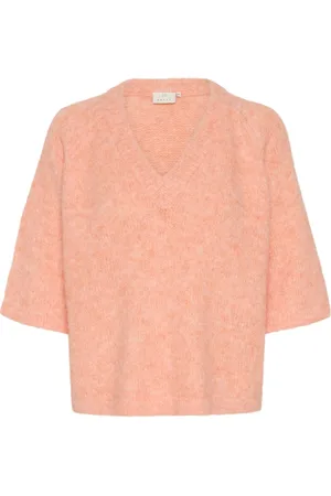 Kaffe Strik, Dame, , 2XL, Uld, V-Neck Pullover Sweater Peach Nectar