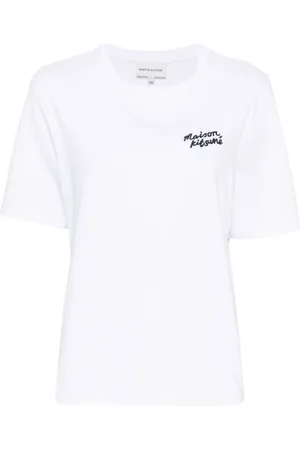 Maison Kitsuné Top, Dame, Hvid, XS, Bomuld, Broderet Logo Bomuld T-shirt