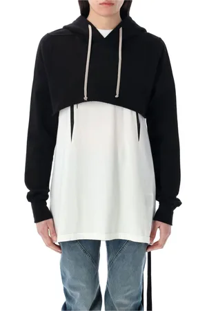 Rick Owens Sweathshirts & Hoodies, Dame, Sort, S, Bomuld, Sort Cropped Hoodie Topwear