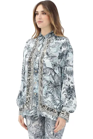 Roberto Cavalli Bluser & Skjorter, Dame, Flerfarvet, L, Tropisk langærmet skjorte