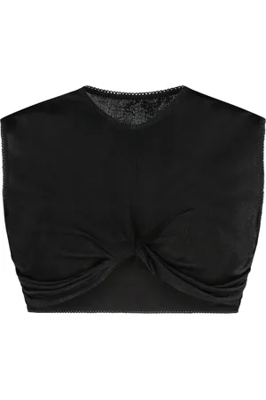 Anna October Top, Dame, Sort, XS L30, Polyester, Blonde Trim Crop Top