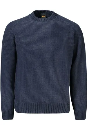 HUGO BOSS Strik, Herre, Blå, XL, Bomuld, Blå Bomuldssweater