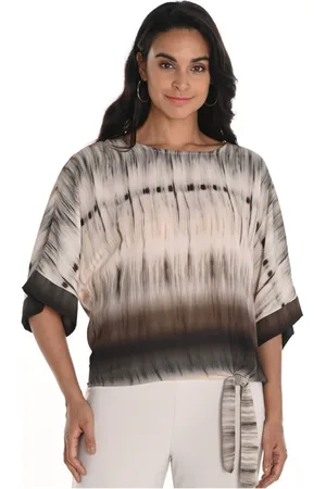 Frank Lyman Bluser & Skjorter, Dame, Flerfarvet, S, Uld, Beige/Brown Bluse med Knude Detalje