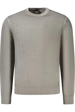HUGO BOSS Strik, Herre, Grå, XL, Uld, Luksuriøs uldtrøje med broderi