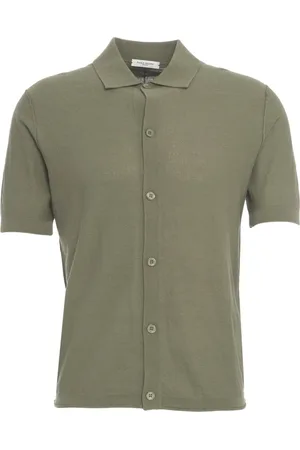 Paolo Pecora Strik, Herre, Grøn, 2XL, Grøn Strikskjorte Kortærmet Casual