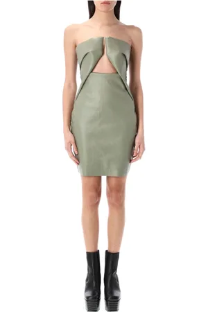 Rick Owens Kjole, Dame, Grøn, XS, Bomuld, Geometrisk Cutout Stropløs Kjole