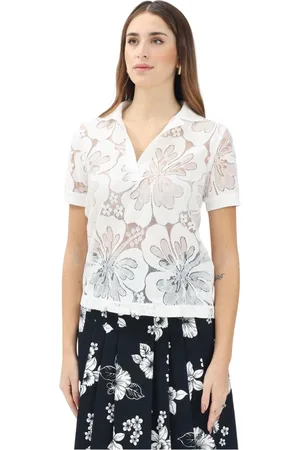 Max Mara Top, Dame, Hvid, S, Tyl, Hvid Blomstret Blonde Polo Skjorte