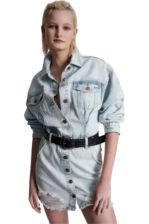 ONE TEASPOON Kjole, Dame, Blå, XS, Denim, Denim Mini Kjole Malibu Florence