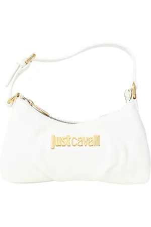 Roberto Cavalli Taske, Dame, Hvid, ONE SIZE, Uld, Hvid skuldertaske med gyldent frontlogo