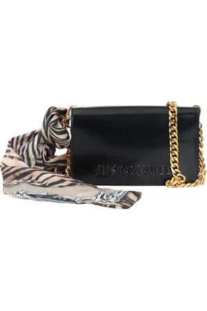 Roberto Cavalli Taske, Dame, Sort, ONE SIZE, Uld, Sort skuldertaske med dyreprint tørklæde