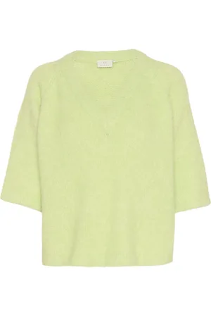 Kaffe Strik, Dame, Grøn, L, Uld, Grøn V-hals Pullover Sweater
