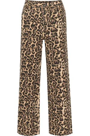Kaffe Jeans, Dame, Brun, XL, Leopard Print Wide Leg Jeans