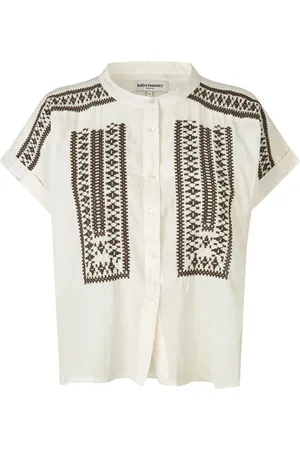 Lollys Laundry Bluser & Skjorter, Dame, , XL, Uld, Broderet skjorte med mørkebrune detaljer