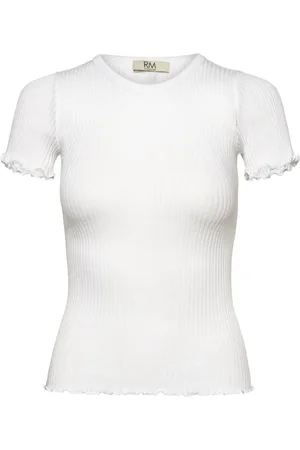Rosemunde Top, Dame, Hvid, XS, Bomuld, Hvid Top med Krøllede Kanter