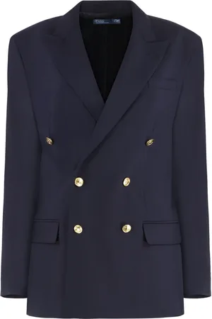 Ralph Lauren Jakke, Dame, Blå, XS, Uld, Uld Dobbeltbrystet Blazer