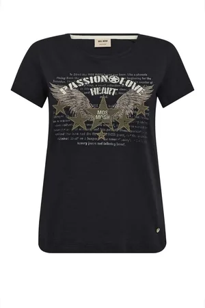Mos Mosh Top, Dame, Sort, S, Bomuld, Sort Tee med Smart Print
